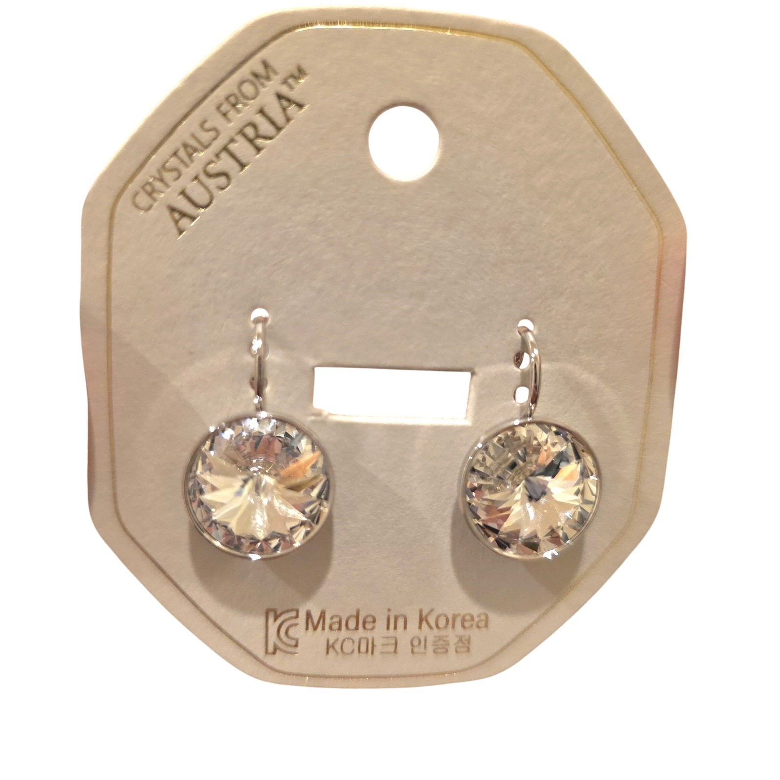 Nwt Austrian Crystal Sparkle Round13mm Drop Rhinestone Platinumplated Leverback